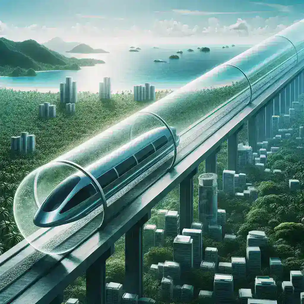 **Alt Text:** "Peta ilustratif yang menunjukkan jalur hyperloop yang menghubungkan kota-kota utama di Pulau Jawa, Indonesia, sebagai solusi inovatif untuk meningkatkan konektivitas antar kota."