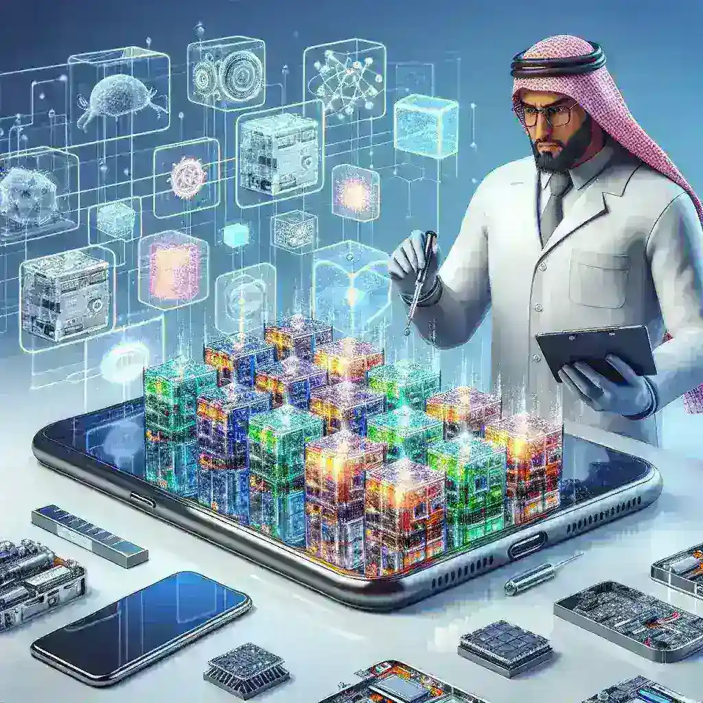 "Samsung engineers testing solid-state battery technology for smartphones in a high-tech laboratory setting."