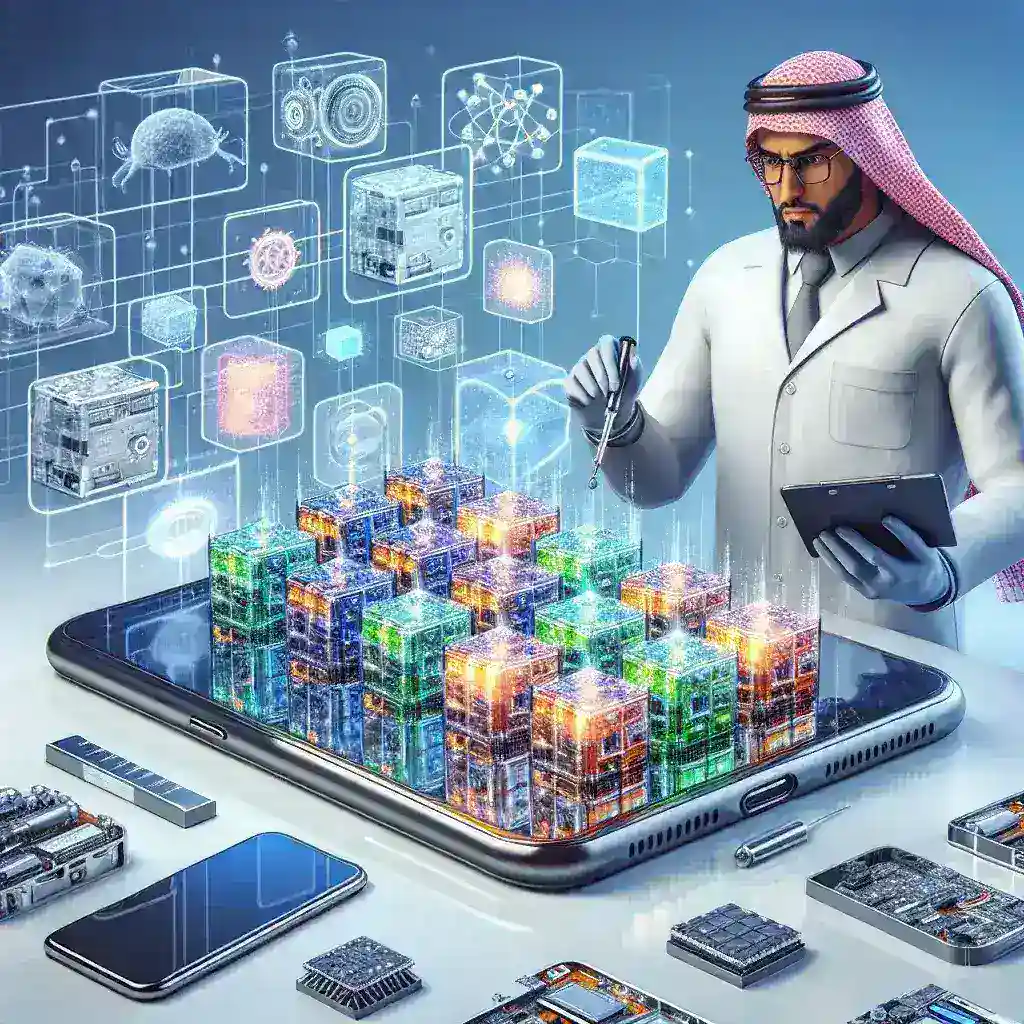 "Samsung engineers testing solid-state battery technology for smartphones in a high-tech laboratory setting."